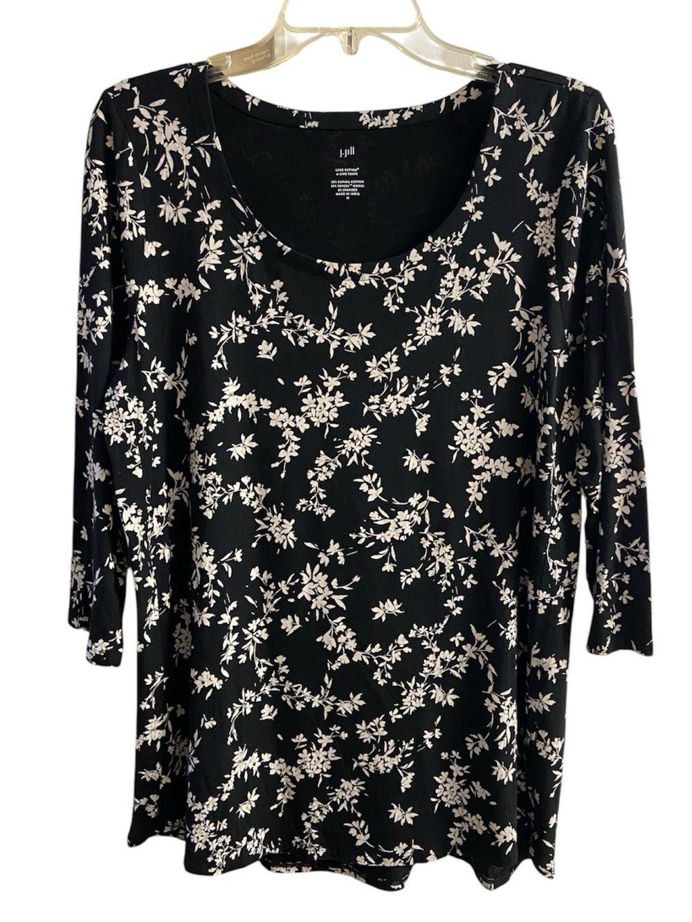 J. Jill Black Floral Luxe Supima Cotton A-Line Tunic Top Medium